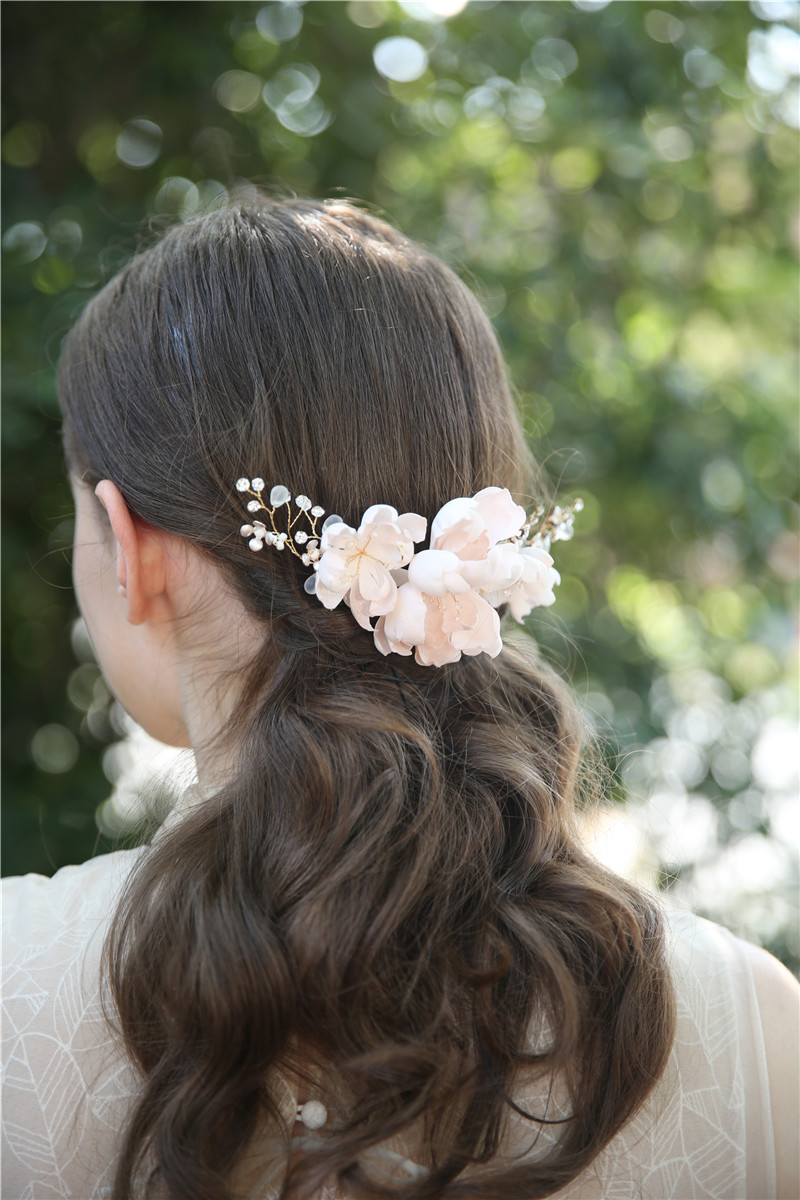 Wedding Jewelry Pink Flower Material Rhinestone Wedding Bridal Hair Comb