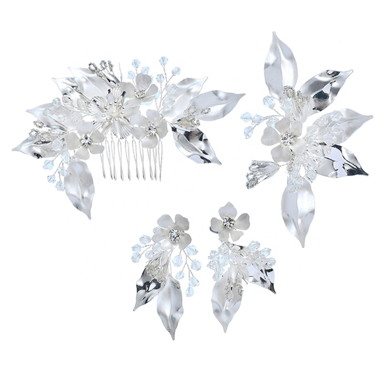 Unique Design Flower Fancy Decorative Bridal Hair Comb Earring Set
