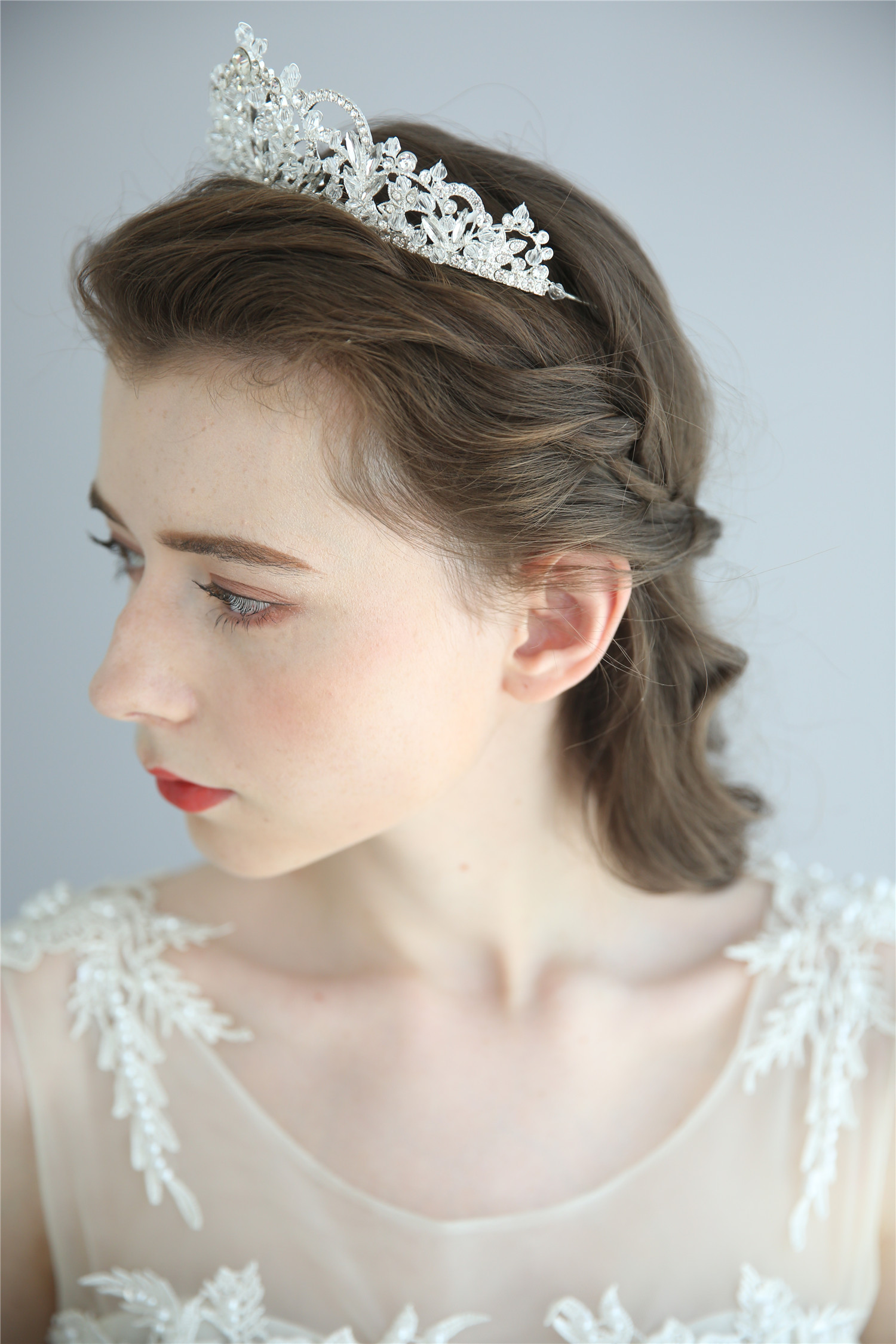Fashion Silver Crystal Flower Hair Jewelry Accessories Handmade Wedding Headdress Tiaras Crowns