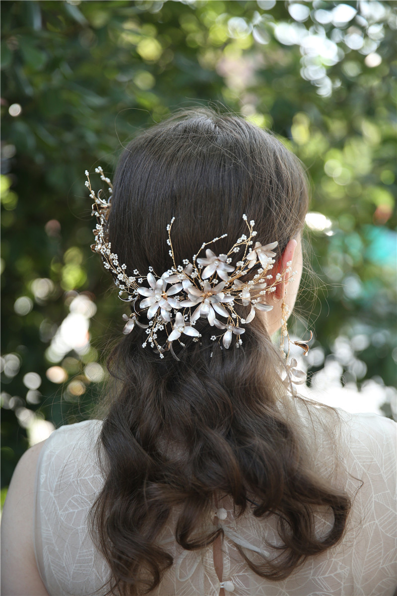 Gold Leaves Floral Beautiful Antique Bride Tiara Hairpin Earrings Set