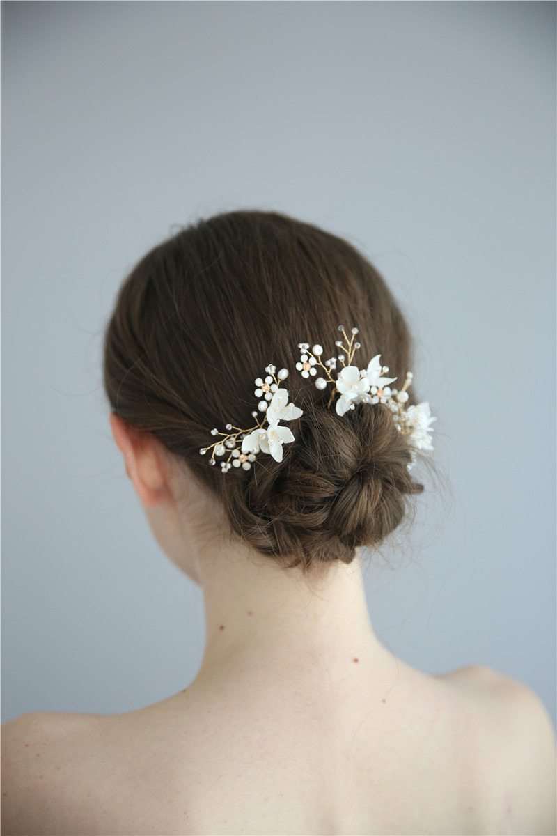 Handmade Gold Pearl Crystal Wedding Hair Accessories Bridal Hair Pin