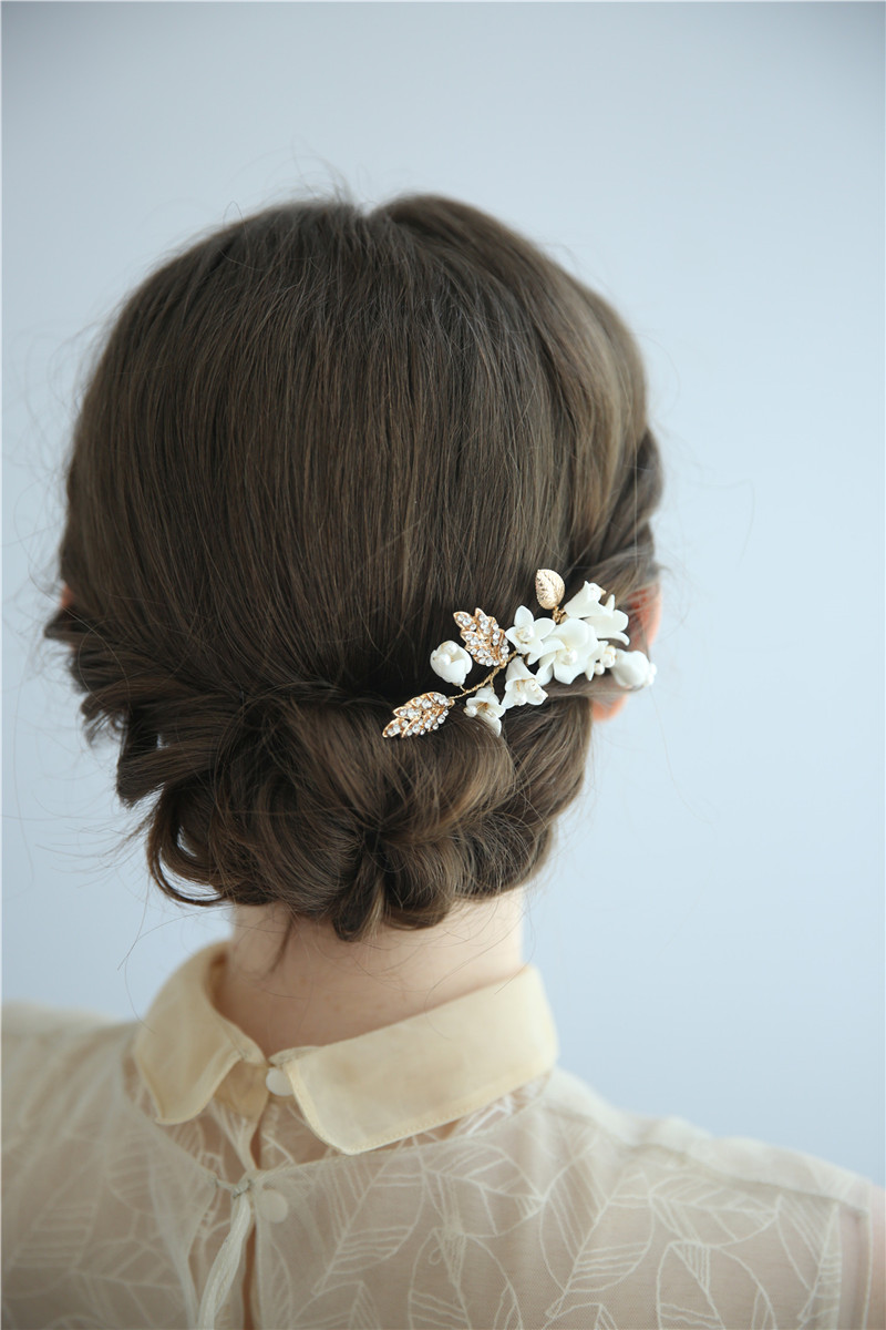 Professional Made Gold Leaf Ceramics Pearl Hair Accessories Decorative Bridal Hair Pin