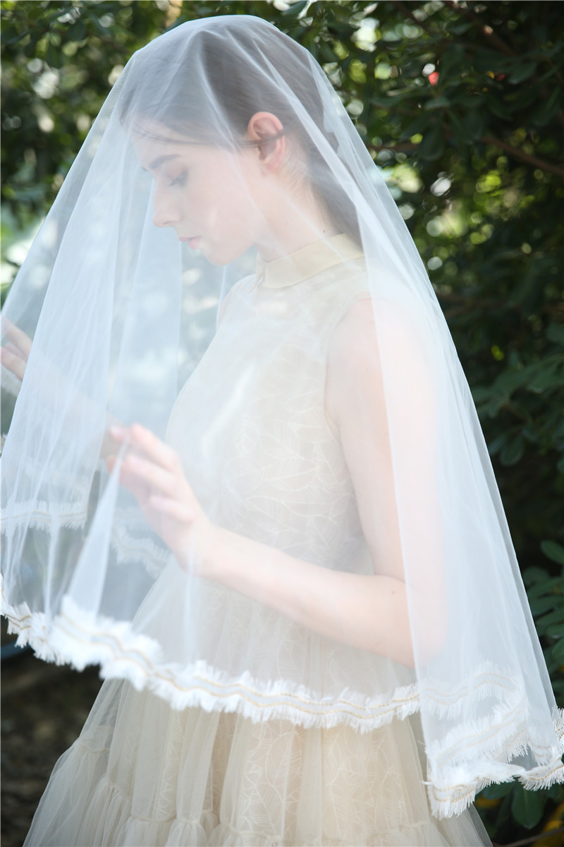 Fashion Headpiece Wedding Dress Accessories Long Lace Wedding Veil for Bride