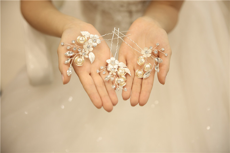 Silver White Pearl Hair Pin Bride Wedding Dress Accessories Hair Pin