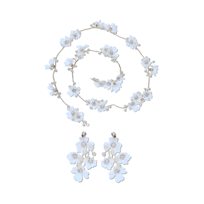 Pearl Net Flower Imitation Pearl Earrings Bridal Headbands Jewelry Set