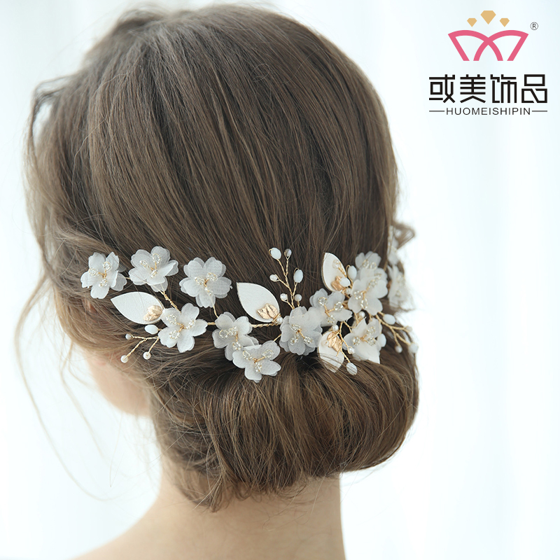 Fashion Silk Chiffon Flower Hair Jewelry Accessories Handmade Wedding Bridal Headdress Pearl Hair Clip For Women 