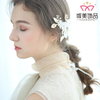 White Flower Wedding Hair Accessories Jewelry Gold Leaves Headdress Bridal Headband Hair Clip For Women 