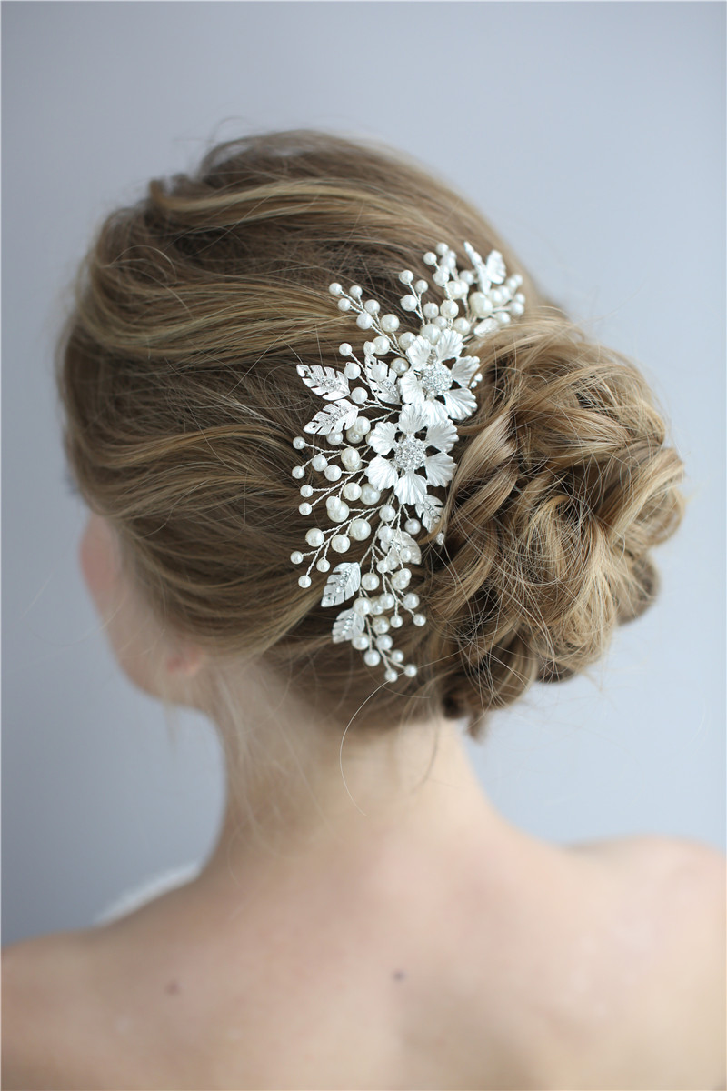 Fashion Decorative Silver Leaf Flower Bridal Accessories Tiara Side Comb