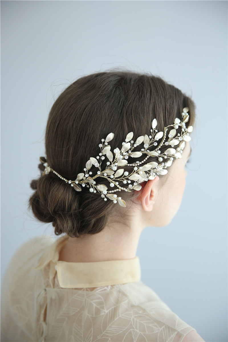 Luxury Handmade Gold Leaves Crystal Bridal Accessories Headpiece