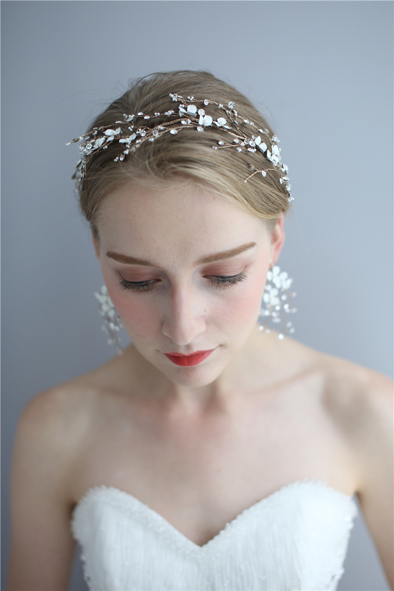 Hair Accessories Headdress Earring Handmade Crystal Pearls Bridal Women Hairband Headpiece