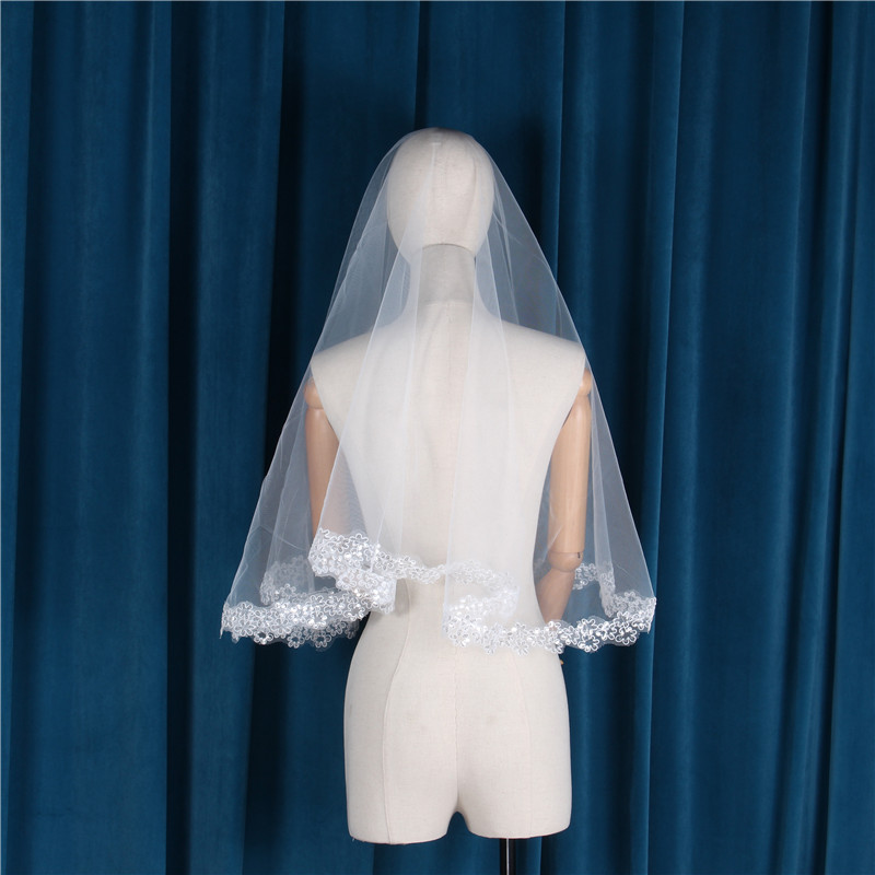 Simple Cheap Lace Wedding Veil Short One Layer White Bridal Veil