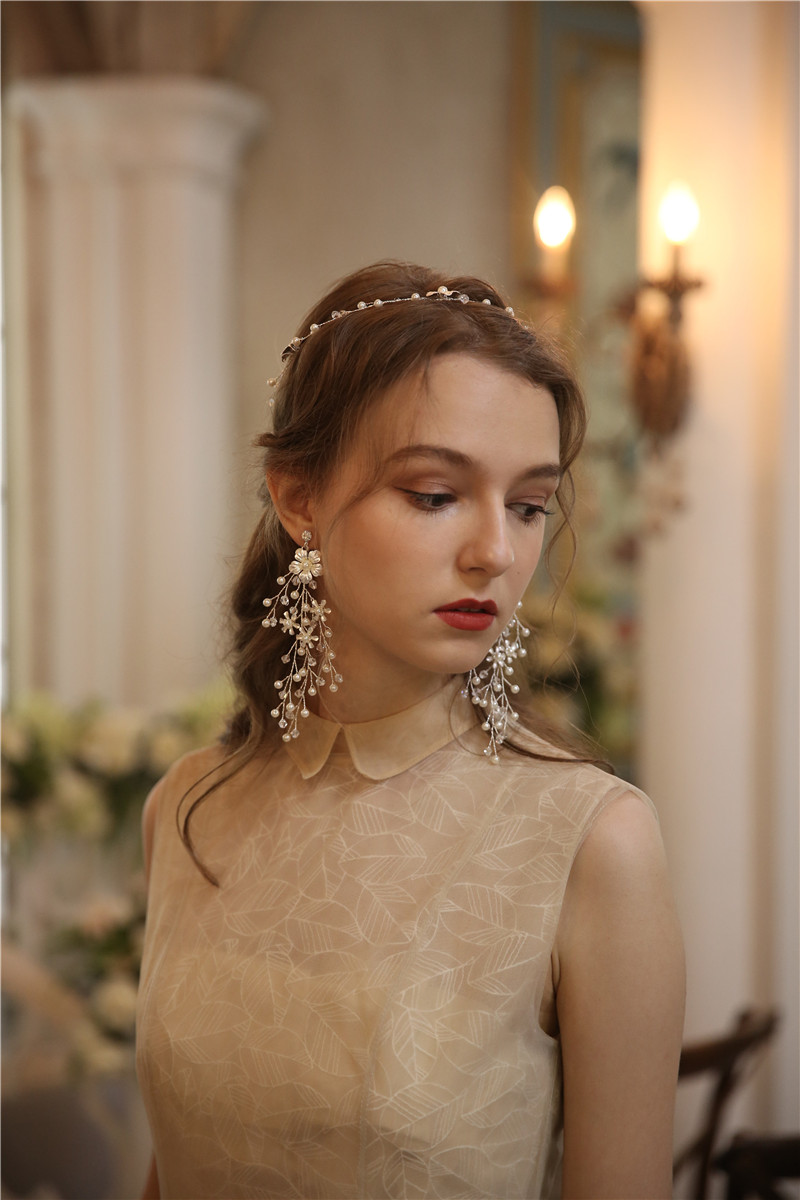 Pearl Bridal Accessories Hairband Earring Handmade Simple Wedding Jewelry Set