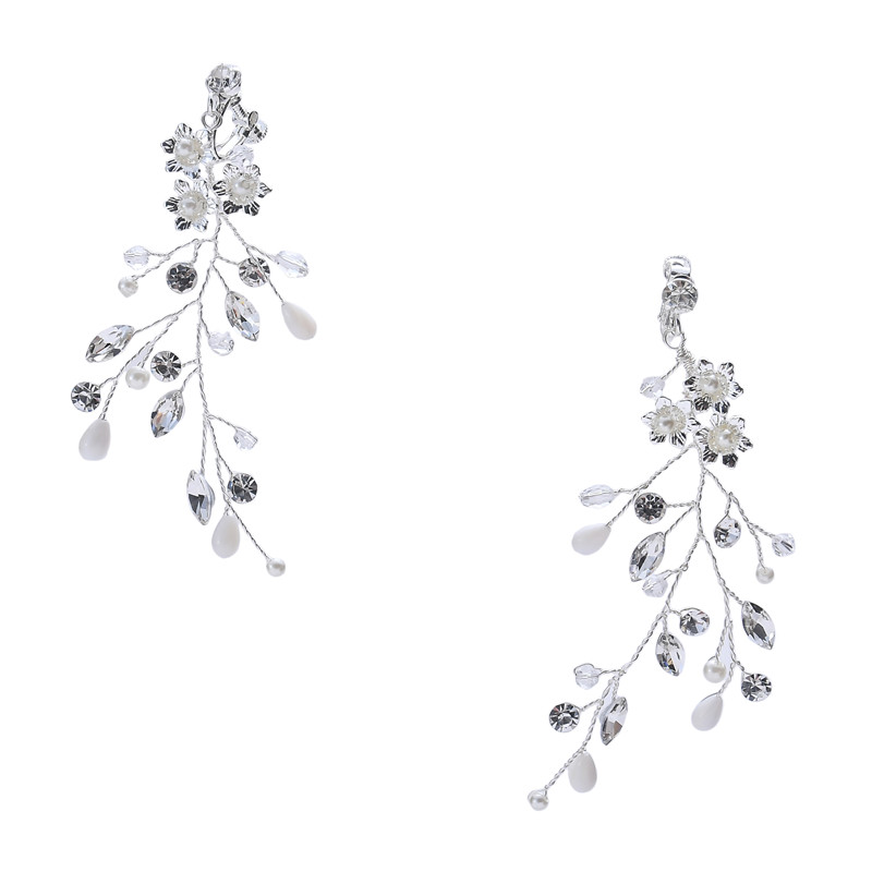 Trending Hot Products Rhinestone Leaf Earrings Bridal Fashion Earring Silver Jewelry