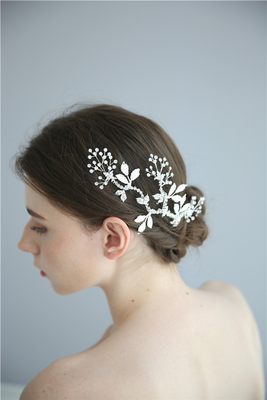 Silver Leaf Bridal Hair Accessories Headpiece Handmade Crystal Hair Clips