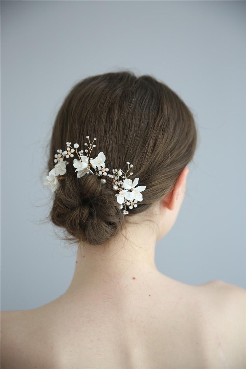 Handmade Gold Pearl Crystal Wedding Hair Accessories Bridal Hair Pin