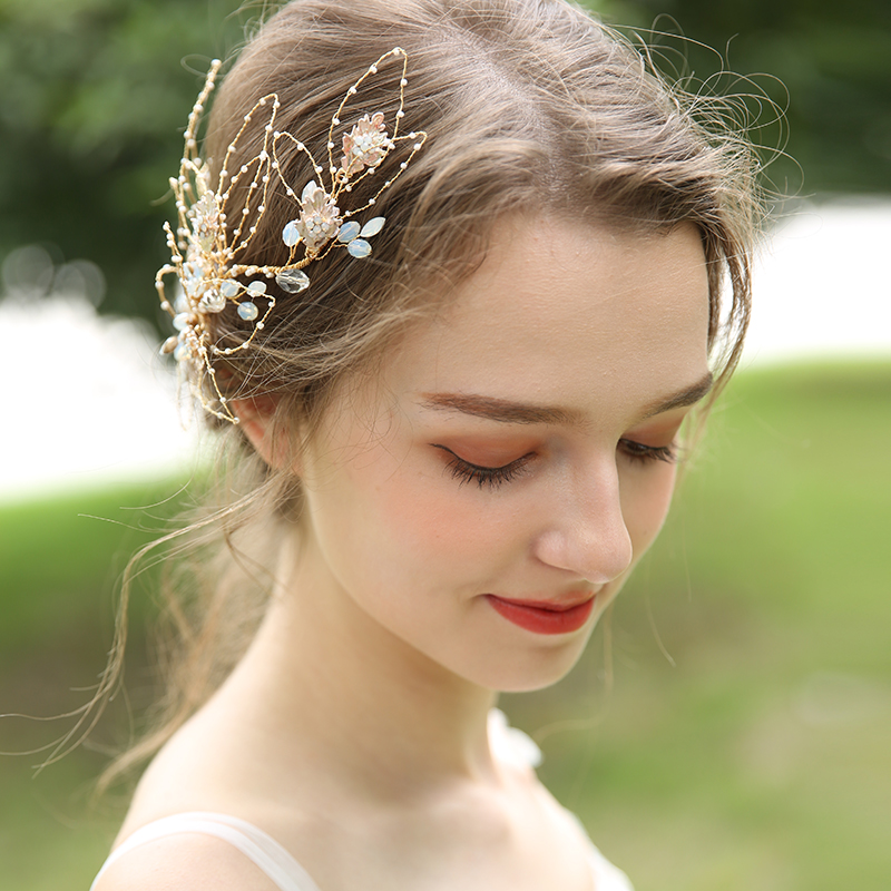 Handmade Crystal Bride Hairband Jewelry Luxury Gold Leaf Wedding Bridal Hair Vine Clip Accessory 