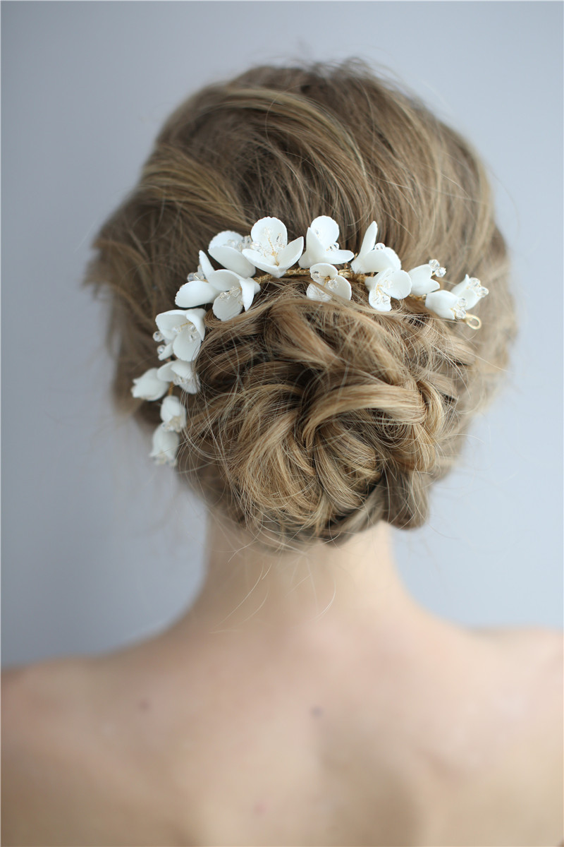 White Ceramic Flower Headdress Bridesmaid Earring Bridal Accessories