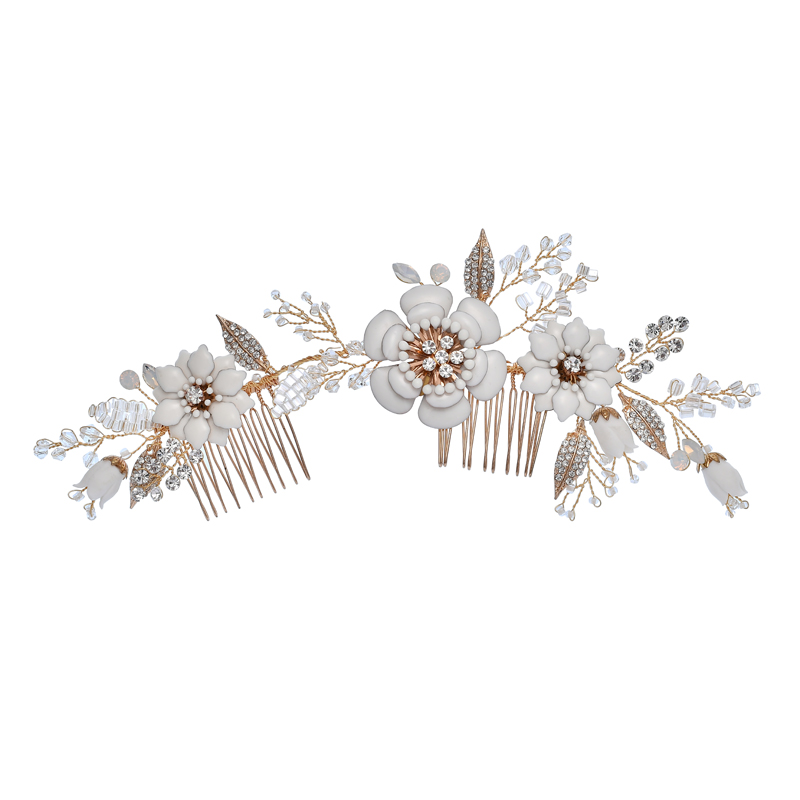 Gold Leaf Side Comb Bridal Jewelry Crystal Fancy Headband Wedding Women Hair Combs