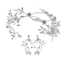 Wedding Silver Beaded Pendant Headband Vintage Bridal Earrings Jewelry Set