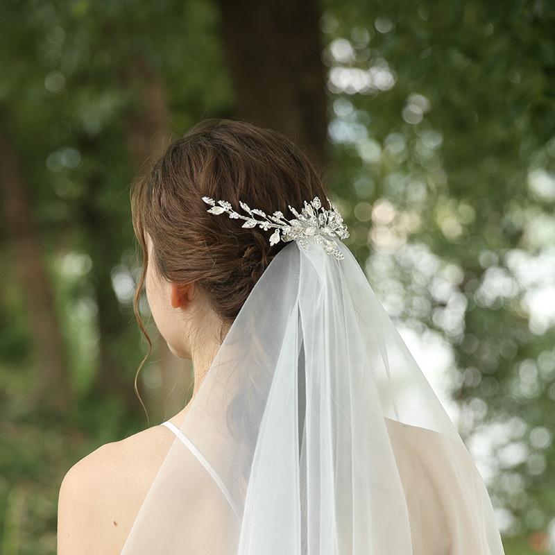 Handmade Silver Rhinestones Leaves Bridal Hair Clips