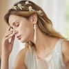 Handmade Wedding Gold Leaves Flowers Style Beads Headdress Earrings Set