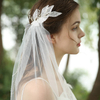 White Dense Gauze Shiny Leaf Bead Wedding Bridal Veils