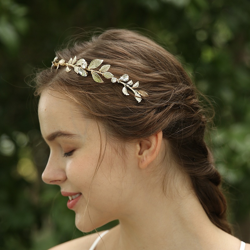 Fashion Gold Leaf Design Rhinestone Wedding Bridal Headband