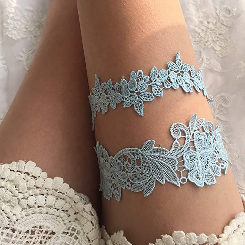 Simple Wedding Lingerie Sexy Blue Bride Garter White Lace Garter Belt For Woman