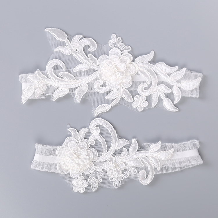 Fashion Style Personalized White Lace Floral Wedding Garter Belt