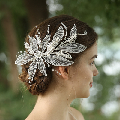 Handmade Leaves Design Lace Hair Clip Hair Jewelry Rhinestone Headpieces For Women