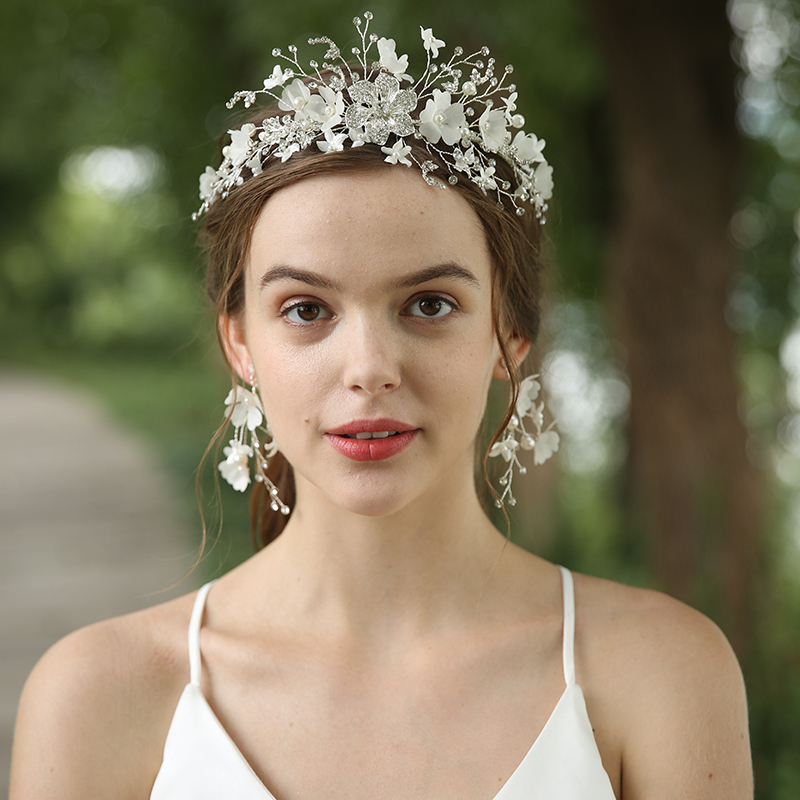 2020 New Gauze Flower Fashion Design Wedding Crystal Bridal Jewelry Set