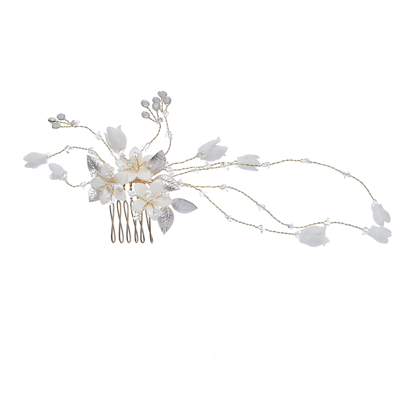 Korea Style Design Handmade Cubic Zirconia Flower Wedding Hair Comb Jewelry Set 