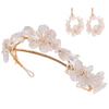Beautiful Wedding Plastic Leaves Floral Headdress Tiaras Ceramic Flower Earrings Jewelry Set