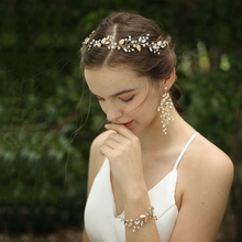 Fancy Chain Bracelet Shell Leaves Hair Band Rhinestone Earrings For Girls Party Wedding Jewelry Sets