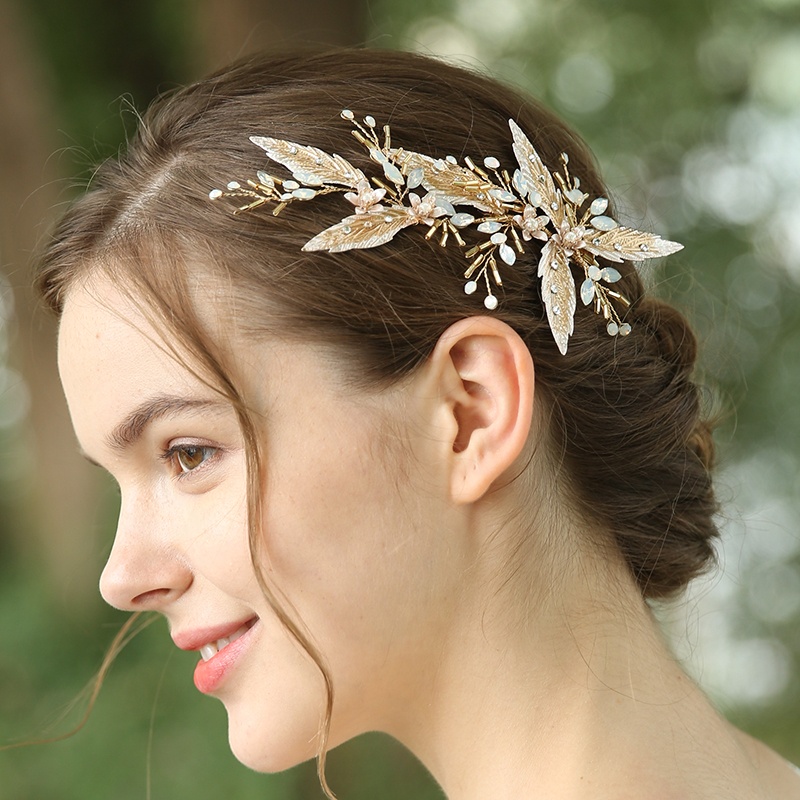 Bright Handmade KC Gold Hair Clips Copper Leaf Flower Ornaments Girls Headdress