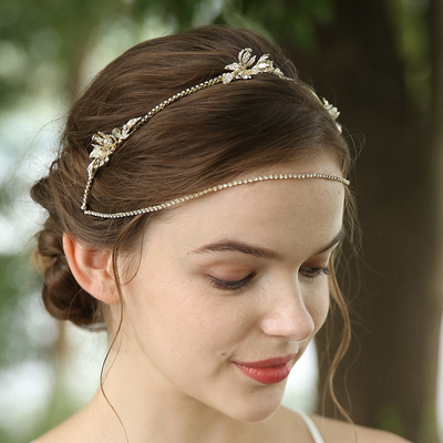 Simple Cute Gold Chain Flower Decoration Rhinestone Headband Tiara