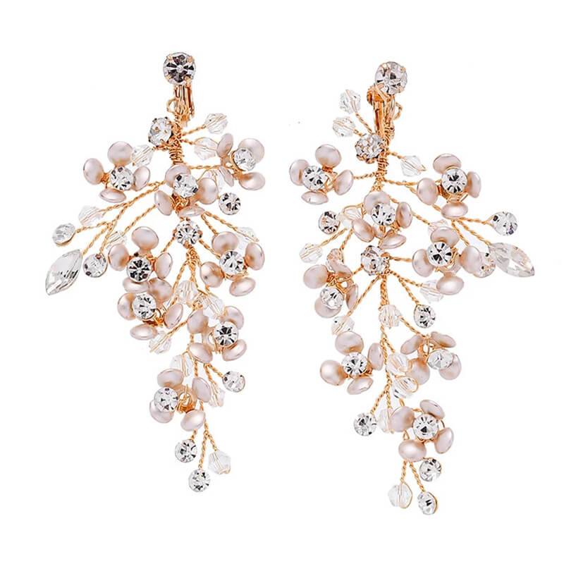 Glamous Handmade Rhinestone Flowers Bridal Sparkling Drop Earrings For Women