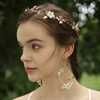 Rhinestone Floral Leaves Tiara Bracelets Earrings Gold Jewelry Sets For Wedding