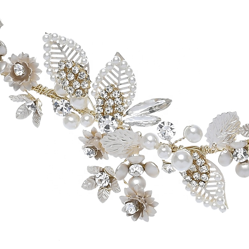 2020 New Design Wedding Party Bridal Jewelry Pearl Rhinestone Leaves Design Hair Headband
