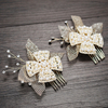 Handmade Mesh Cloth Flower Pearls Bridal Hair Comb Set 