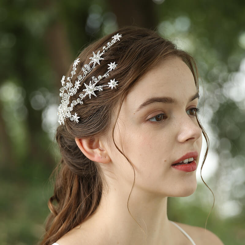 Handmade Rhinestone Anise Star Sparkled Designer Tiara Bridal Crystal Hair Clip