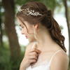 Creative Metal Leaf Rhinestone White Flowers Hairband Earring Bridal Jewelry Set