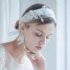 Woman Fashion Lace Flower Beaded Veil Tie Headband Freshwater Pearl Hook Earrings 